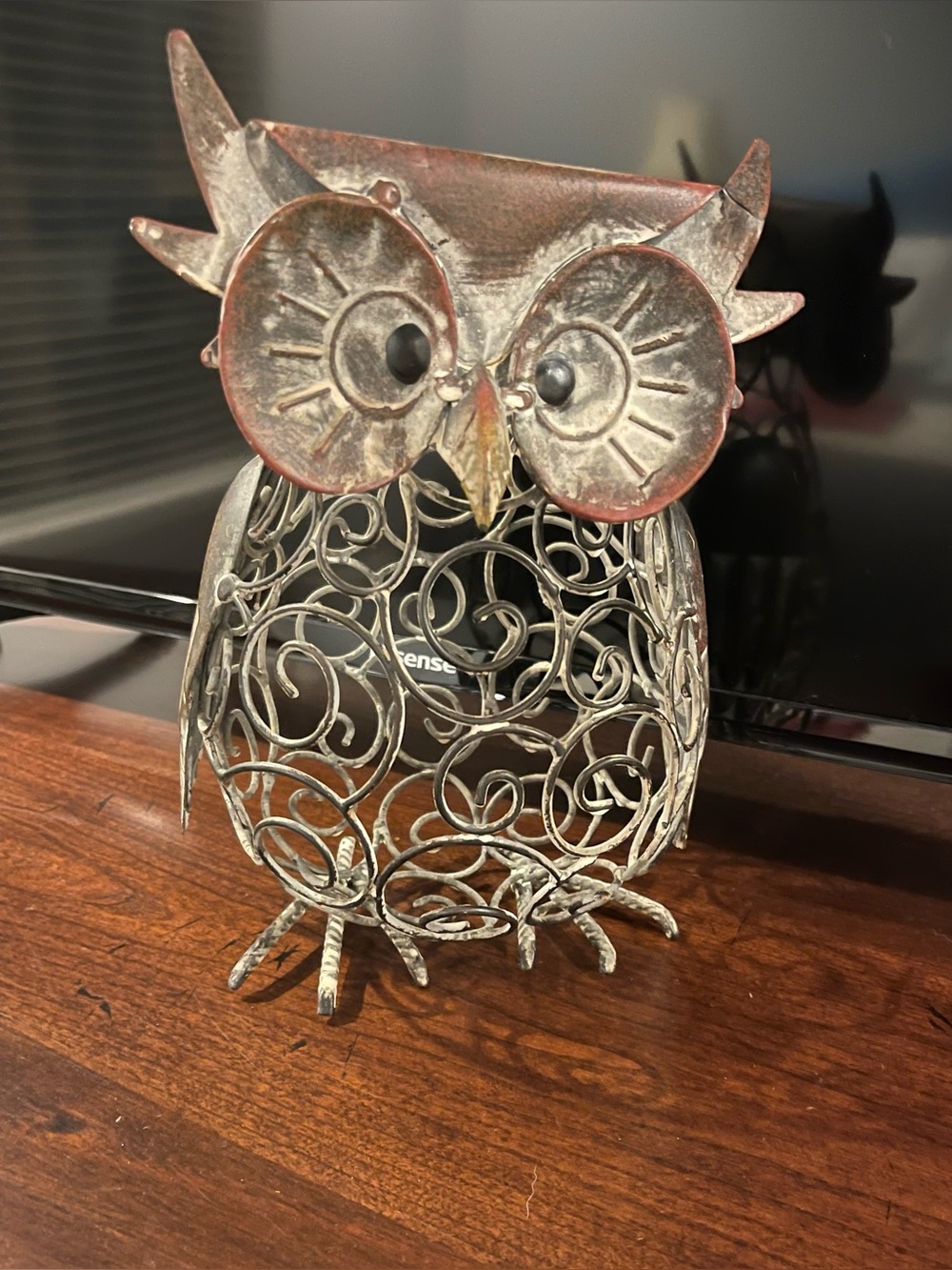 🦉Decorative Metal Owl Figurine in Distressed Copper and Gray